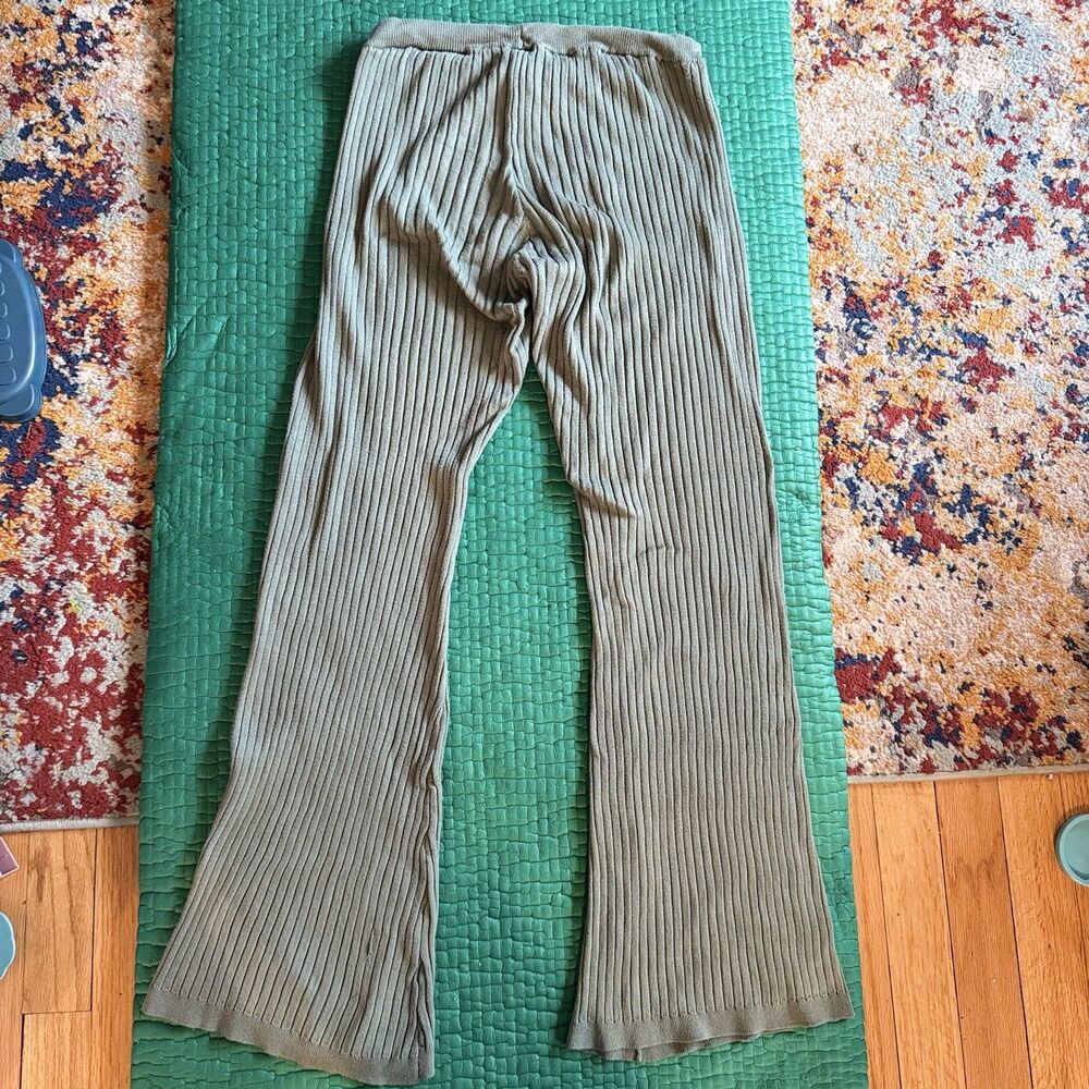 Vintage FOREVER 21 Ribbed Knit Rayon Flared Leggings M Teal Blue Pull On Y2K EUC - Picture 3 of 15